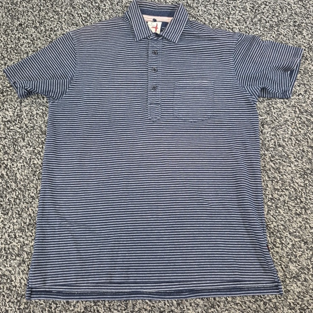 Relwen Men's Blue Short Sleeve Polo Shirt Pocket Button Neck Size Large Cotton